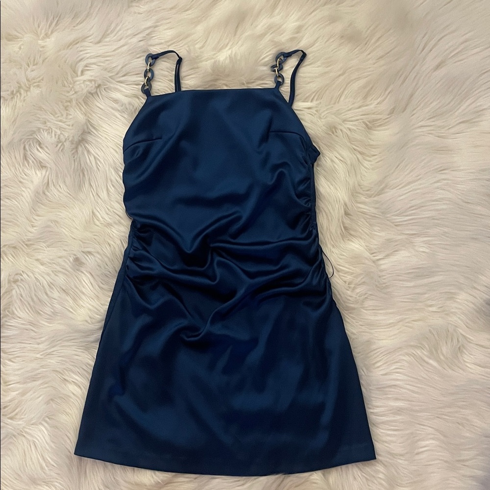 Navy Satin Slip Dress with Adjustable Straps